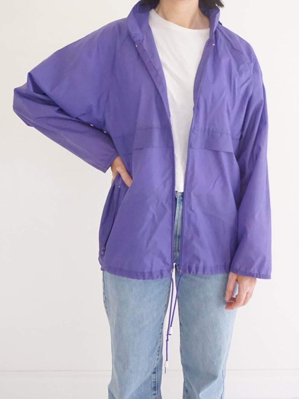 Vintage Logo 7 Purple Packable Lightweight Travel Rain Jacket Windbreaker XL